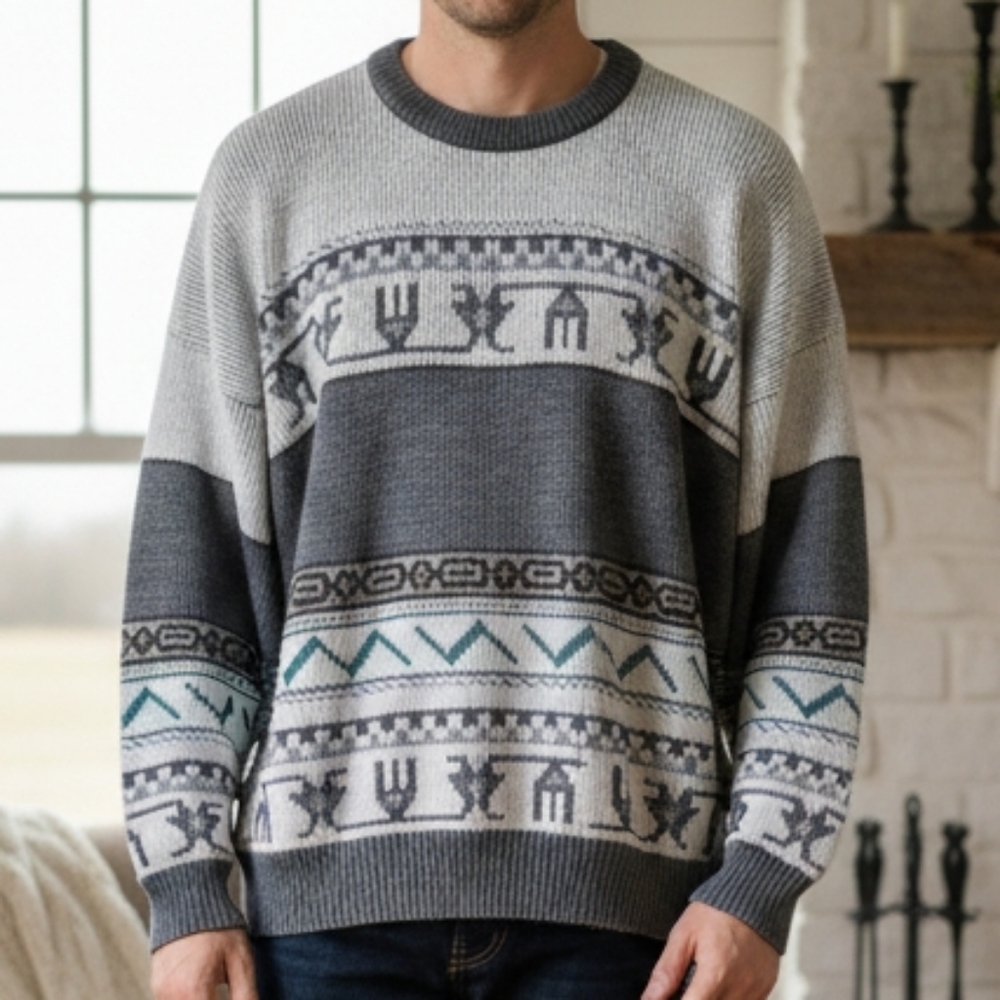 Tip Top XL 90s Aztec Eclectic Grandpa Cabincore Oversized Knit Sweater - Picture 1 of 12
